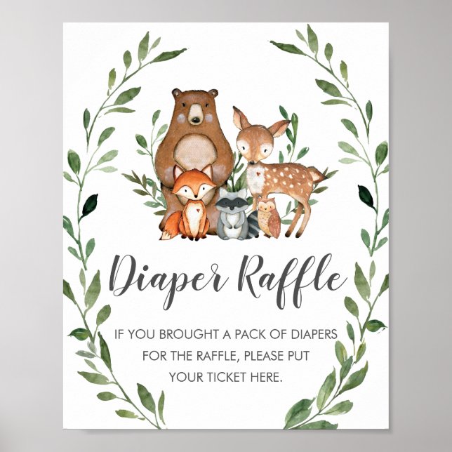 Póster Rústica vegetación Woodland Animales Diaper Raffle (Frente)