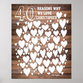 Póster Rústico 40.º Poster de libros de invitados de cump