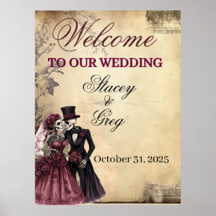 Póster Rústico Boda del esqueleto gótico