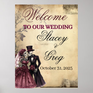 Póster Rústico Boda del esqueleto gótico