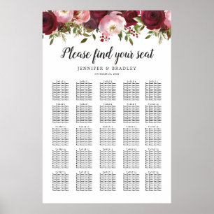 Póster Rústico Boda floral de Borgoña 25 Tabla