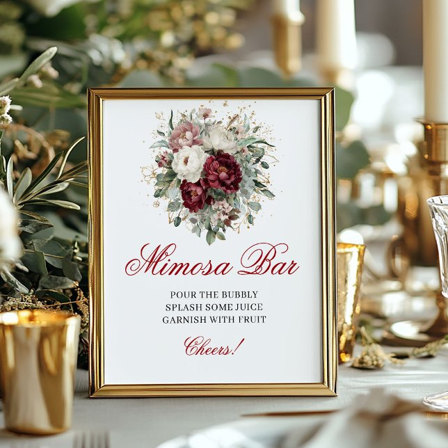 Póster Rustico Boho Mimosa Bar Rubor Burgundy Mesa Sig (Rustic Boho Mimosa Bar Blush Burgundy Tabletop Sign)