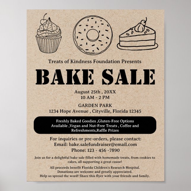Póster Rústico Brown Kraft Bake Sale (Frente)