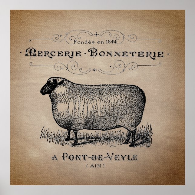 Póster Rústico campo francés de tipografía de ovejas (Frente)