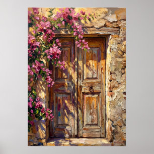 Póster Rústico de Flores en la Puerta
