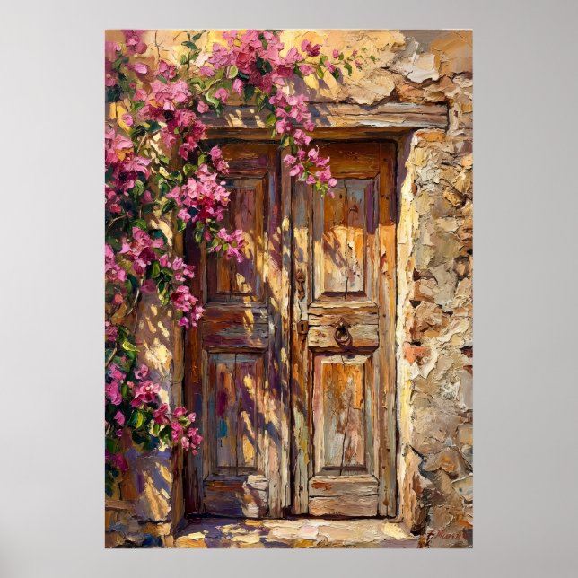 Póster Rústico de Flores en la Puerta (Frente)