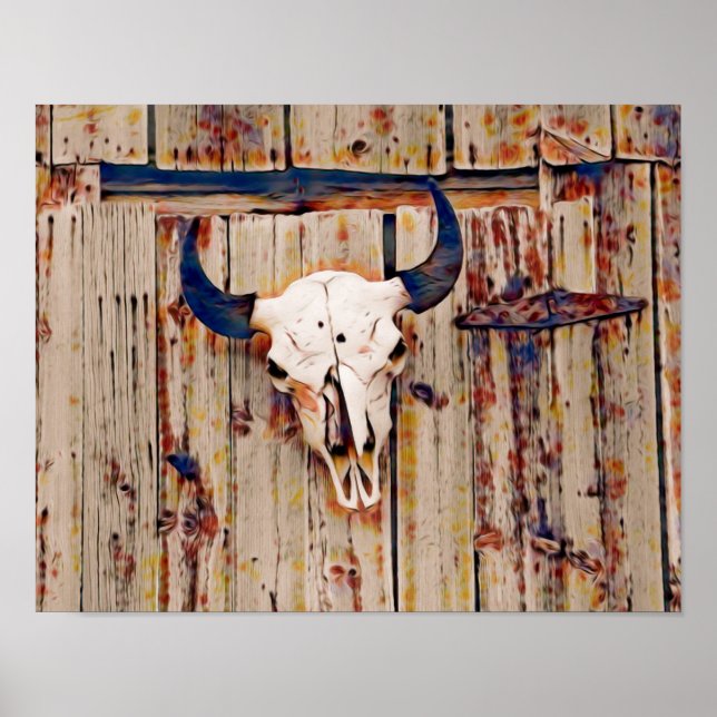 Póster Rústico del Oeste de Bull Skull Brown Barn (Frente)
