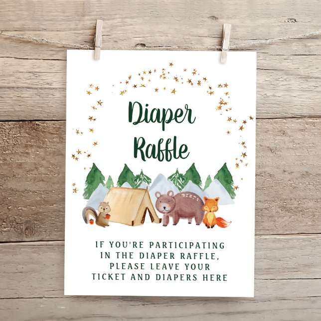 Póster Rústico Diaper Raffle Woodland Animals Baby Shower (Subido por el creador)