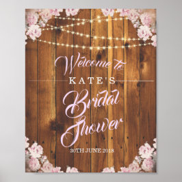 Póster Rústico Floral Cadena de luz Madera Bridal Ducha R