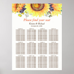 Póster Rústico girasol 12 mesas Boda