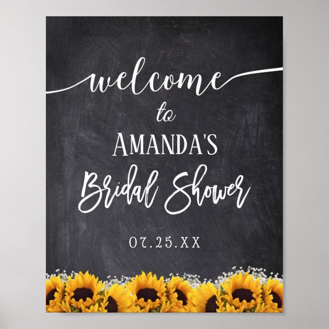 Póster Rústico girasol Floral Chalkboard Bridal Shower (Frente)