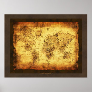 Póster Rústico Grunge Old World Map Poster (grande)