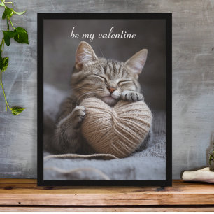 Póster Rústico Hygge San Valentín Gato Atigrado Acarician