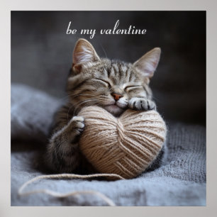 Póster Rústico Hygge San Valentín Gato Atigrado Acarician
