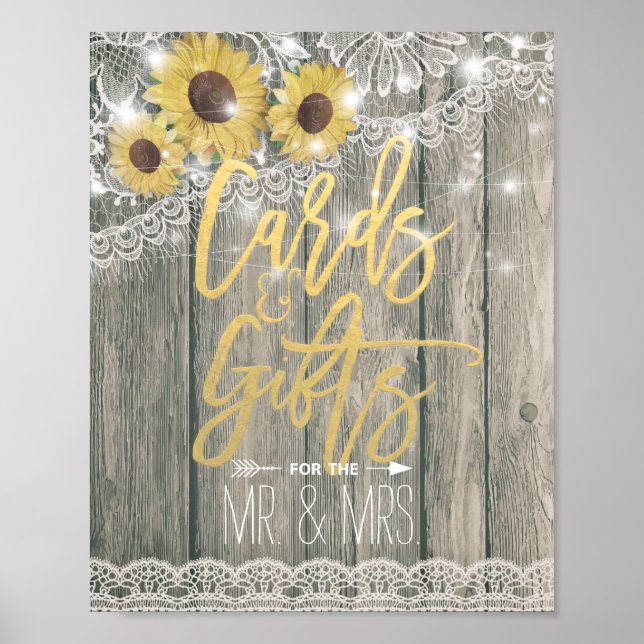 Póster Rústico Madera Sunflowers Lace Card Regalo Rótulo  (Frente)