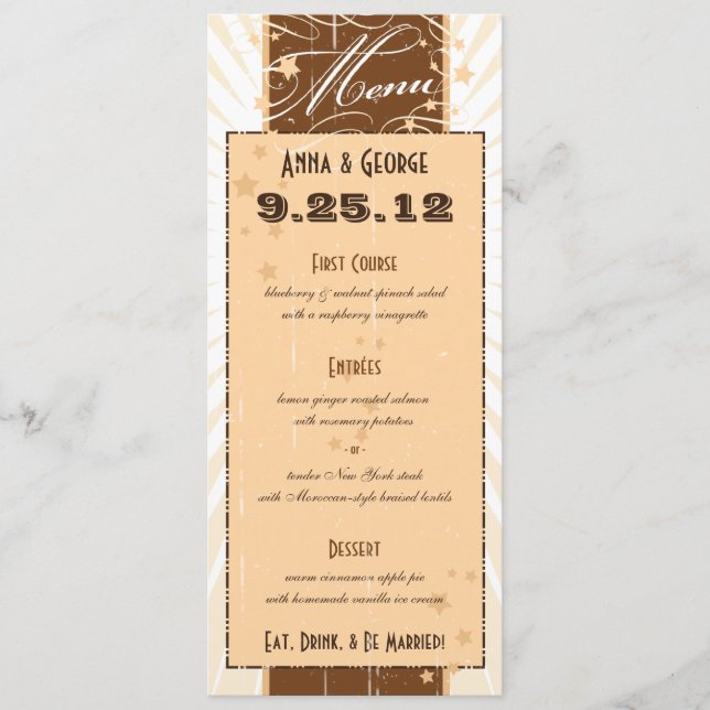 Poster Rústico: Menú de boda personalizada crema y (Anverso)