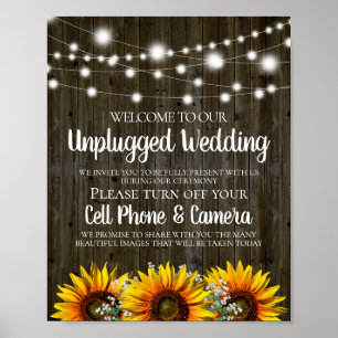 Póster Rústico País Girasol Desenchufado Rótulo Boda