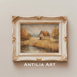 Póster Rústico paisaje de estanques antiguos de pintura d