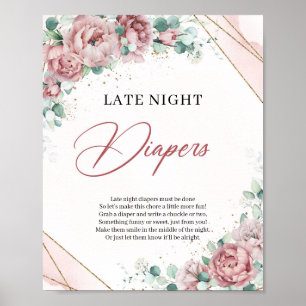 Póster Rústico polvoriento rosa rosas oro Diapers nocturn