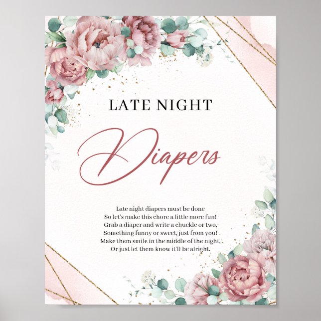 Póster Rústico polvoriento rosa rosas oro Diapers nocturn (Frente)