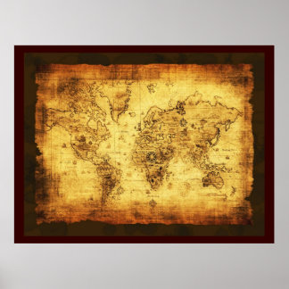 Póster Rústico Poster del Mapa del Mundo Antiguo (grande)