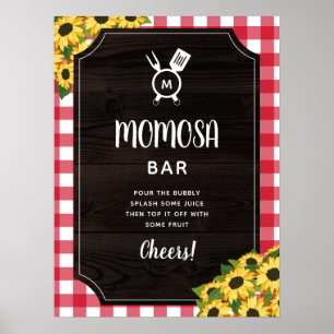 Póster Rústico Red Gingham Sunflowers Monograma Momosa Ba
