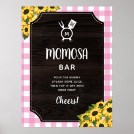 Póster Rústico Rosa Gingham Sunflowers Monograma Momosa B