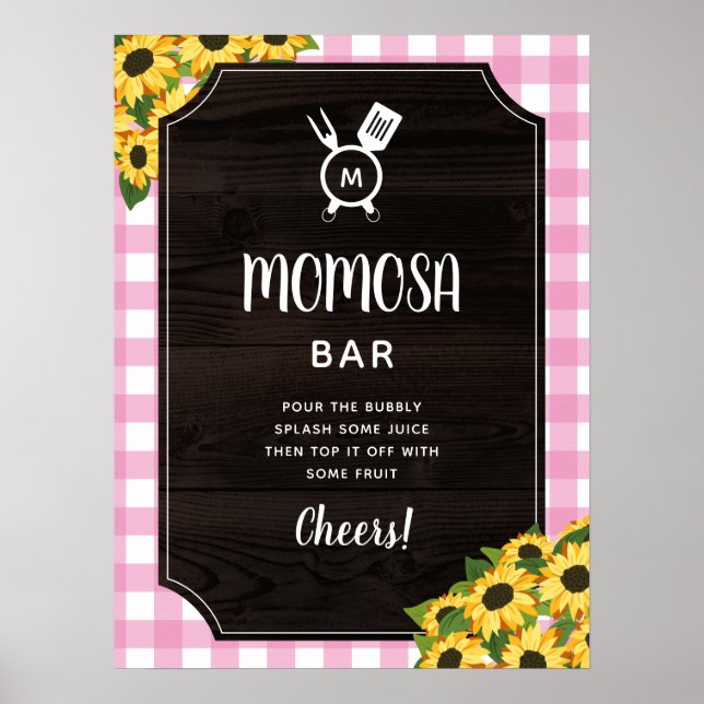 Póster Rústico Rosa Gingham Sunflowers Monograma Momosa B (Frente)