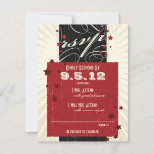 Póster Rústico: RSVP de Boda Rojo y Negro