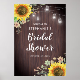 Póster Rústico Sunflowers Jar Ilumina Wood Bridal Shower