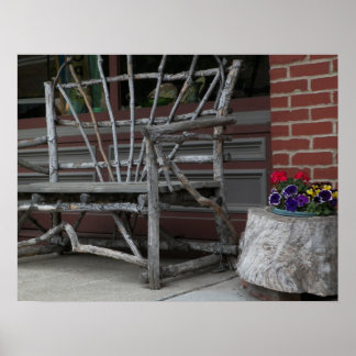 Póster Rústico Twig Bench & Flowers