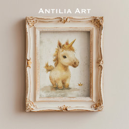 Póster Rústico unicornio pinta pequeña corona dorada