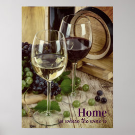 Póster Rústico Vino Rojo y Blanco Gafas de uva