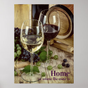 Póster Rústico Vino Rojo y Blanco Gafas de uva