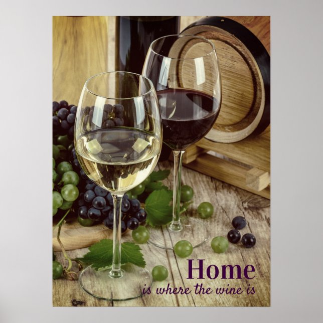 Póster Rústico Vino Rojo y Blanco Gafas de uva (Frente)