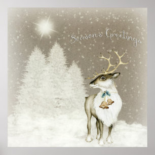 Póster Rústico y adorable reno en invierno