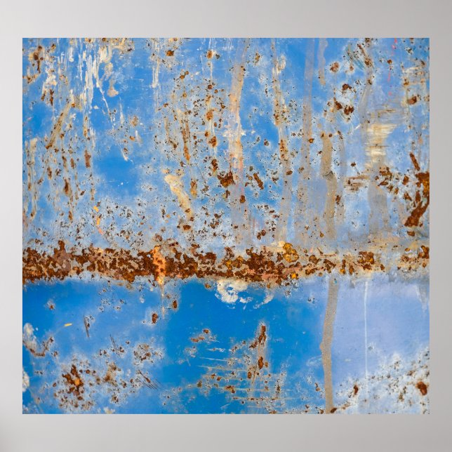 Póster Rusty textura metalizado, fondo de rayas azules. (Frente)