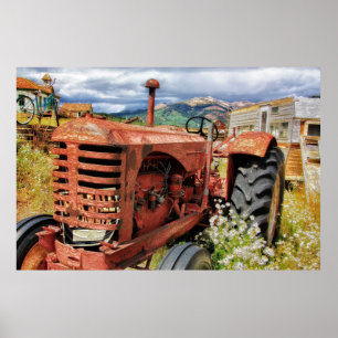 Póster Rusty Tractor Vintage Viejo