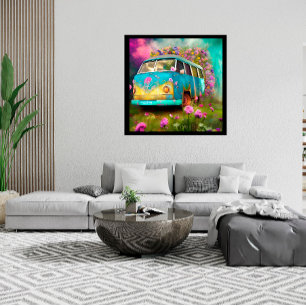 Póster Rusty vieja camioneta Combi con flores