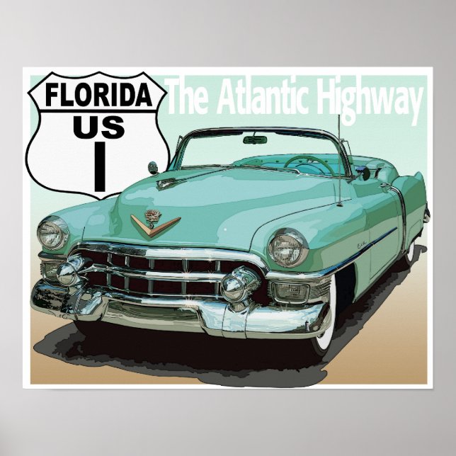 Póster Ruta 1 de Estados Unidos de Florida - La Carretera (Frente)