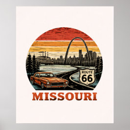 Póster Ruta 66 Arco de la Puerta de Missouri Franja Retro