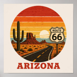 Póster Ruta 66 Atardecer de Cactus del Desierto de Arizon