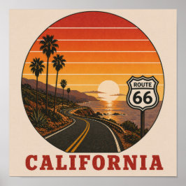 Póster Ruta 66 Carretera del Atardecer de la Costa de Cal