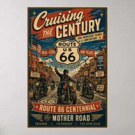 Póster ruta 66 Centenario Biker Calle Principal