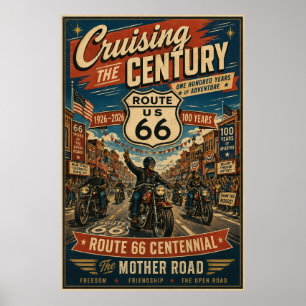 Póster ruta 66 Centenario Biker Calle Principal