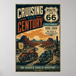 Póster ruta 66 Centenario Crucero de Motociclistas por el