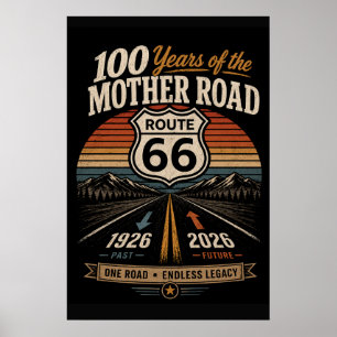 Póster Ruta 66 Centenario Franja Retro Atardecer