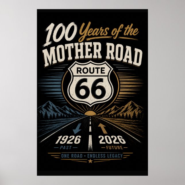 Póster Ruta 66 Centenario Negro Ruta Dividida Año (Frente)