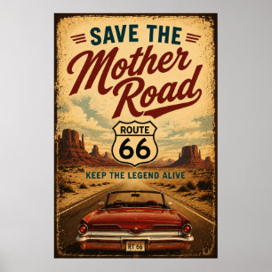 Póster Ruta 66 Convertible Antiguo Carretera Abierta Amer
