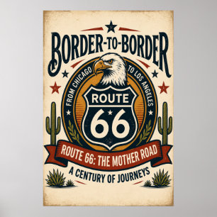 Póster Ruta 66 de Frontera a Frontera Madre Americana